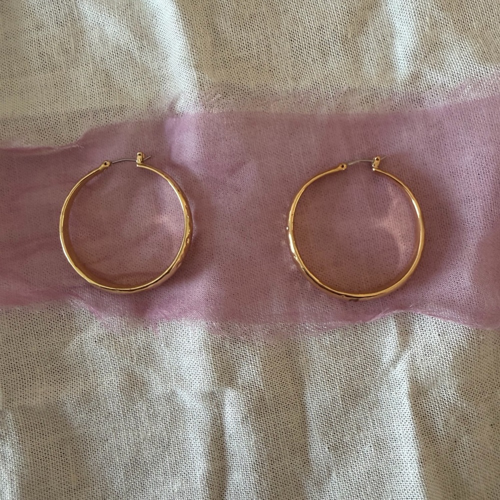 Lucky Brand Gold Plated Textured Hoop Earrings